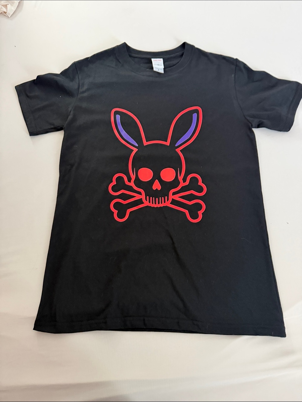 Halo Black Short Sleeve Tee with Red & Purple Bunny Skull Graphic